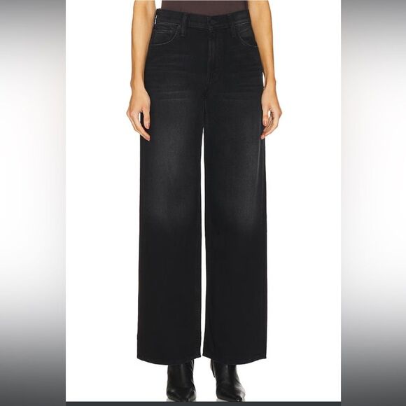 NWT MOTHER Women's The Spinner Zip Sneak Wide Leg Jeans In Magic Black Size 28 - Picture 1 of 16
